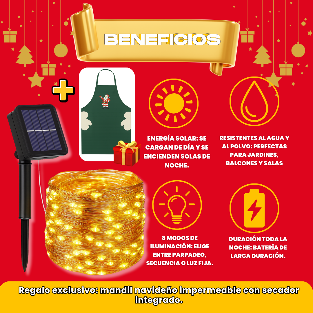2 LUCES SOLARES DORADO (20 M) + REGALO GRATIS - M0321