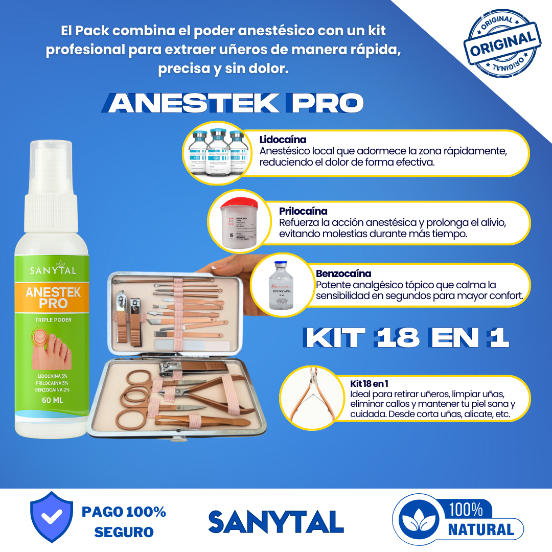 PACK PARA UÑEROS SIN DOLOR - (SPRAY ANESTÉSICO ANESTEK PRO + HERRAMIENTAS PODOLOGICAS)