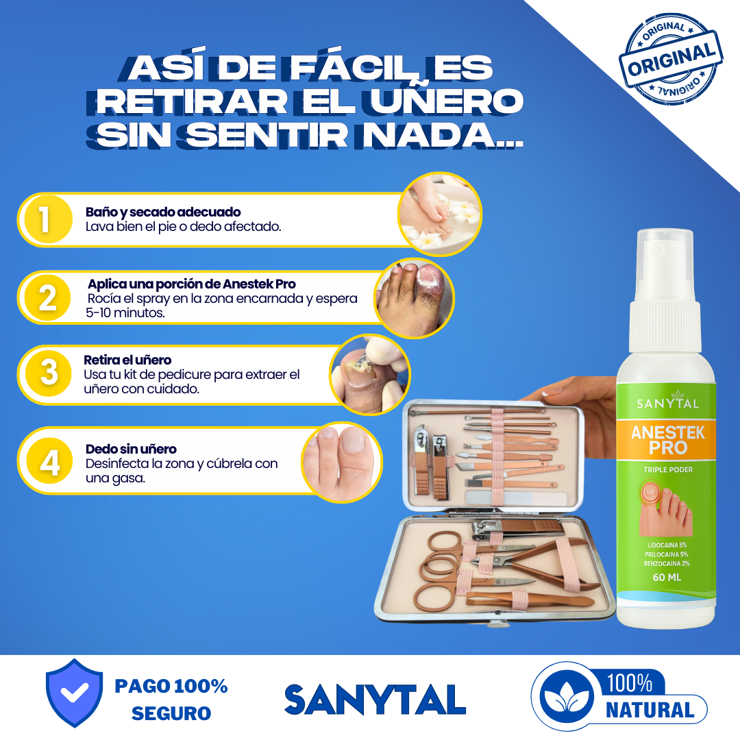 PACK PARA UÑEROS SIN DOLOR - (SPRAY ANESTÉSICO ANESTEK PRO + HERRAMIENTAS PODOLOGICAS)