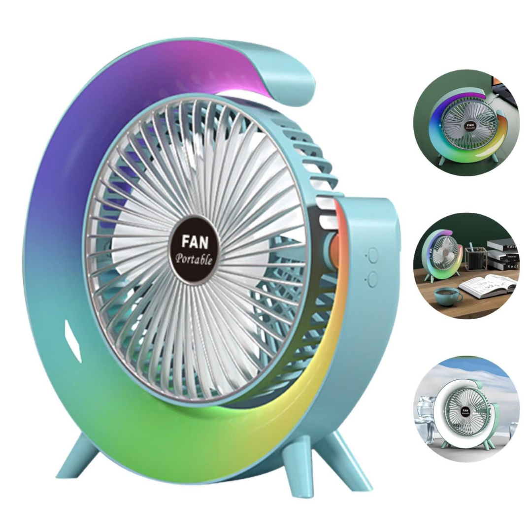 VENTILADOR RECARGABLE CON LUCES LED 2 EN 1