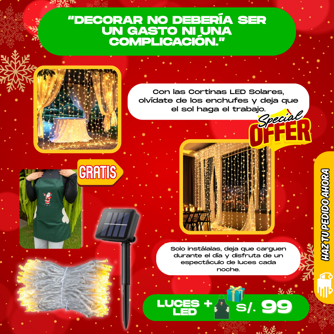 CORTINA LED SOLARES + REGALO NAVIDEÑO -  M0349