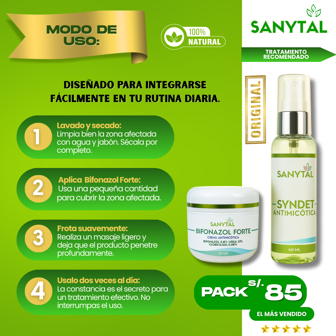 PACK ELIMINA TIÑA E INFECCIONES POR HONGO EN LA PIEL (BIFONAZOL FORTE + JABÓN ANTIMICOTICO SYNDET)- B01