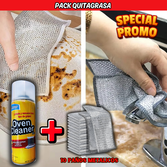 PACK QUITAGRASA (LIMPIADOR DE HORNOS+ 10 PAÑOS METALICOS)- M0114