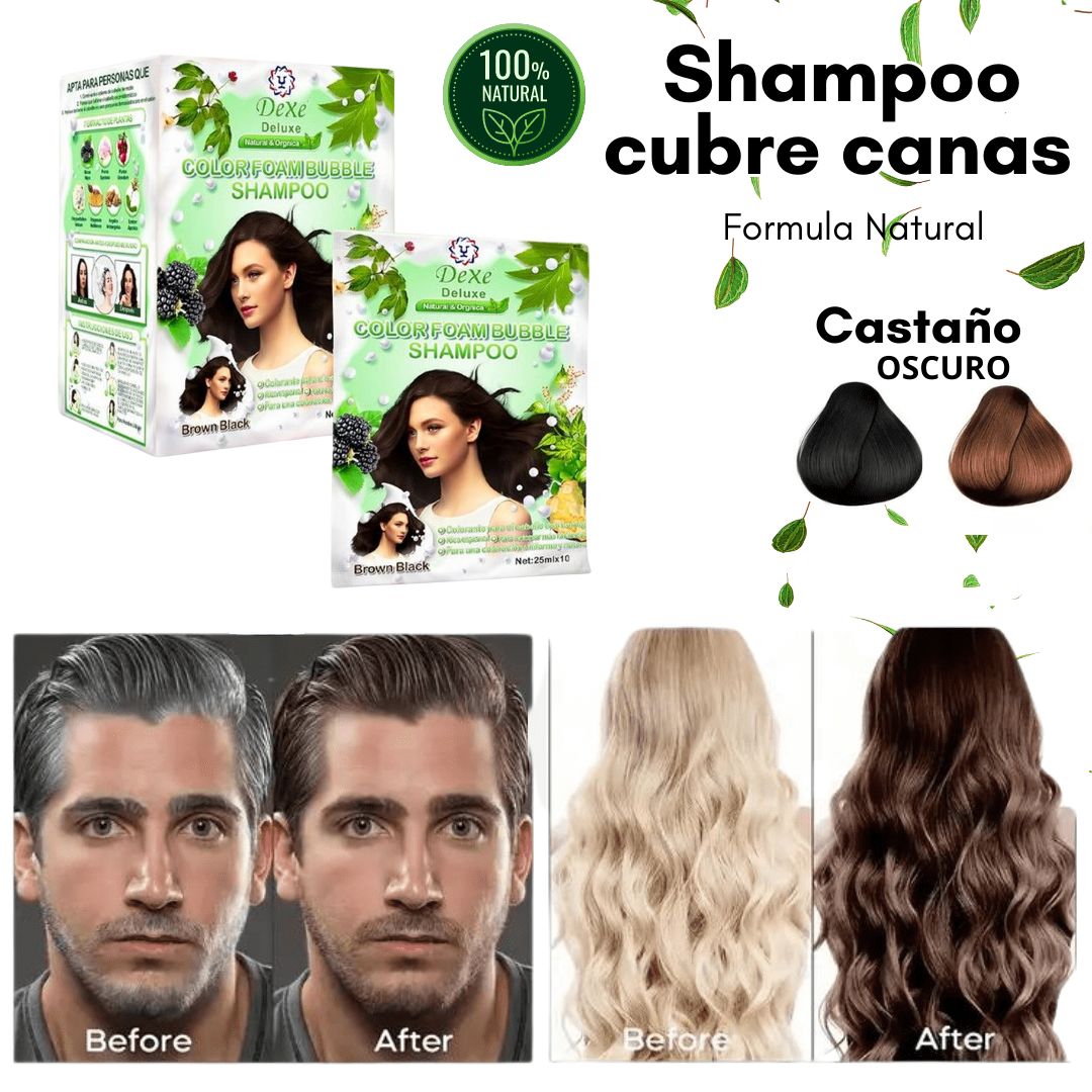 SHAMPOO DEXE ANTICANAS COLOR CASTAÑO OSCURO (10 Sachets) + GRATIS PEINE para teñir - M0171