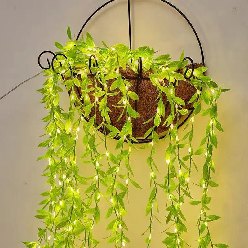 CORTINA DE HOJAS ARTIFICIALES CON LUZ LED