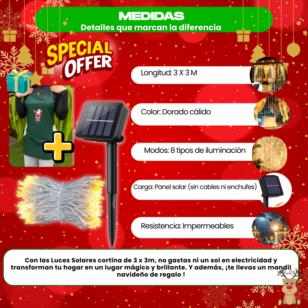 CORTINA LED SOLARES + REGALO NAVIDEÑO -  M0349