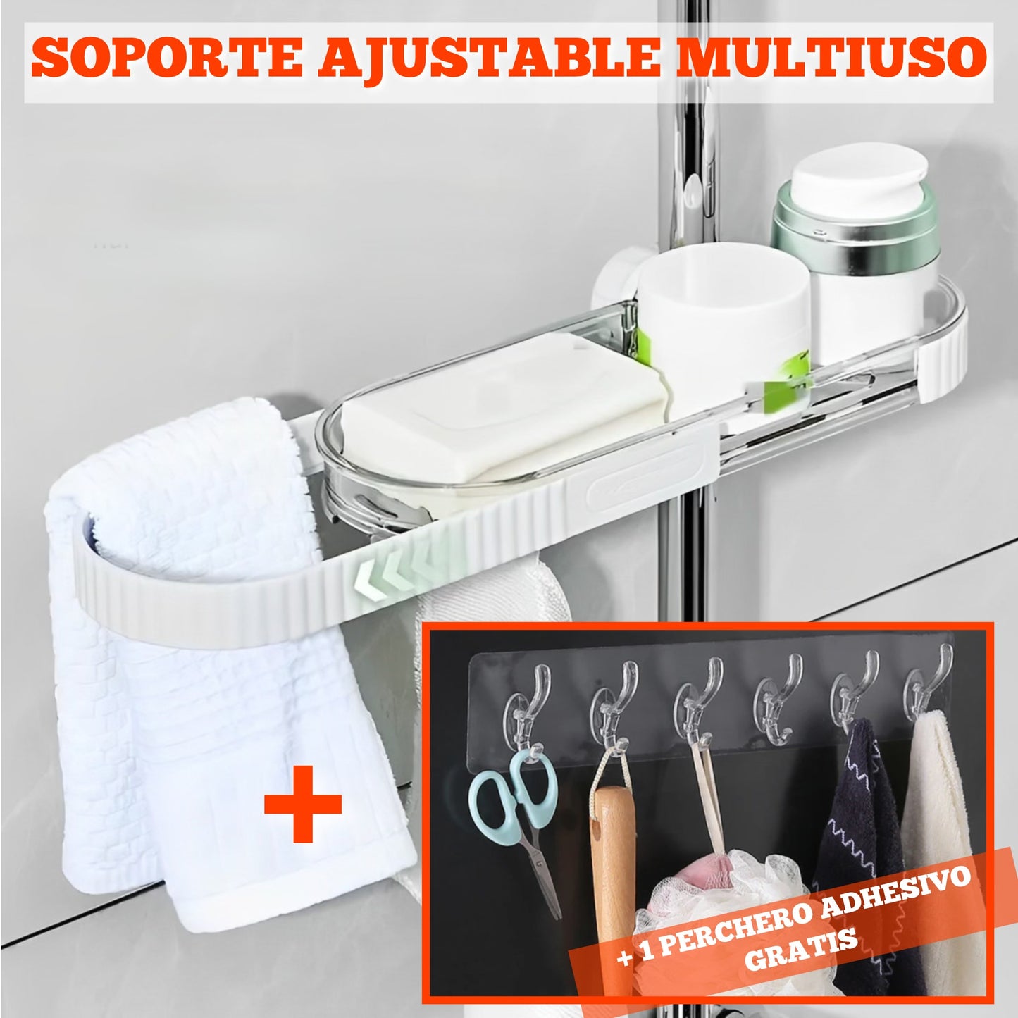 SOPORTE AJUSTABLE + PERCHERO ADHESIVO GRATIS