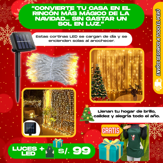 CORTINA LED SOLARES + REGALO NAVIDEÑO -  M0349