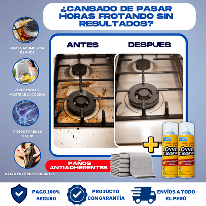 COMBO QUITAGRASA (OVEN CLEANER + PAÑOS METALICOS ANTIADHERENTES) + REGALO - O013