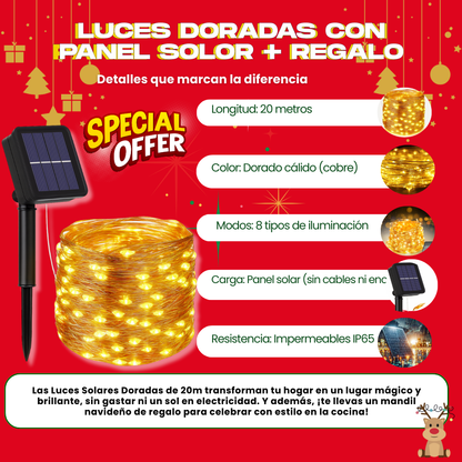 2 LUCES SOLARES DORADO (20 M) + REGALO GRATIS - M0321
