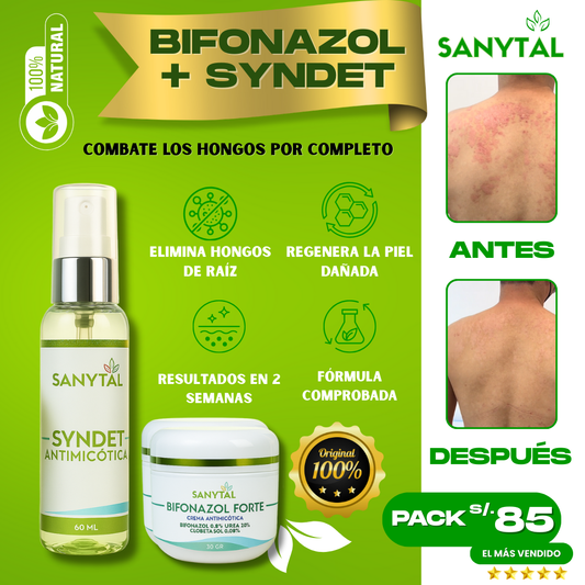 PACK ELIMINA TIÑA E INFECCIONES POR HONGO EN LA PIEL (BIFONAZOL FORTE + JABÓN ANTIMICOTICO SYNDET)- B01