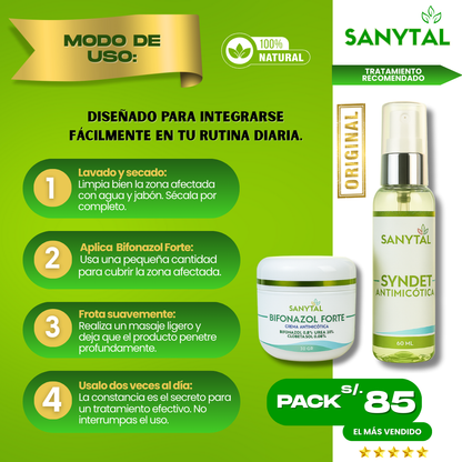 PACK ELIMINA TIÑA E INFECCIONES POR HONGO EN LA PIEL (BIFONAZOL FORTE + JABÓN ANTIMICOTICO SYNDET)- B01