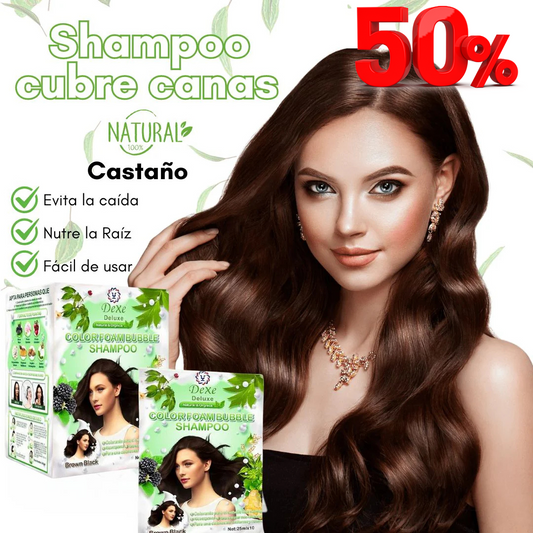 SHAMPOO DEXE ANTICANAS COLOR CASTAÑO OSCURO 50% (10 Sachets) + GRATIS PEINE para teñir