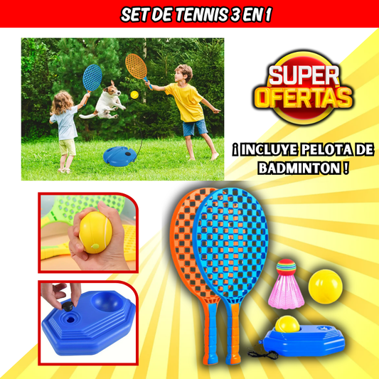 KIT DE TENIS 3 JUEGOS EN 1 (2 Raquetas +2 pelotas  de Tenis + 1 Bádminton)