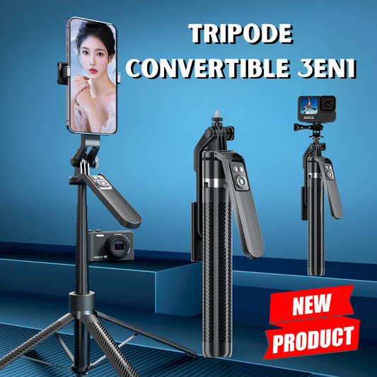 TRIPODE CONVERTIBLE 3 EN 1 + DISPARADOR VÍA BLUETOOTH- M027