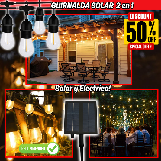 GUIRNALDA COLGANTE SOLAR Y ELÉCTRICA 10M y 20 FOCOS- M0163