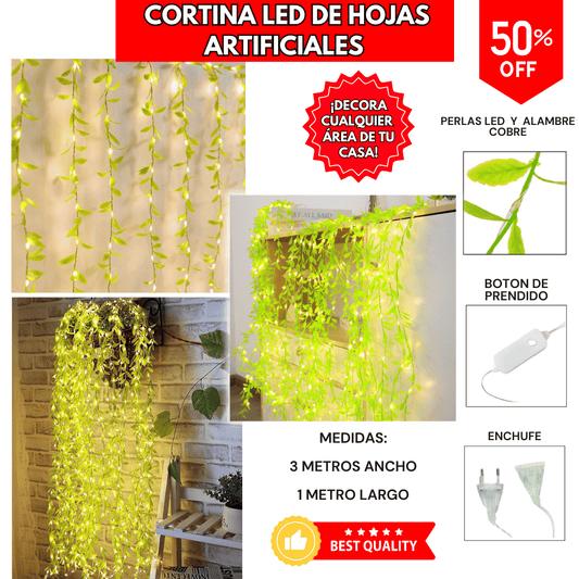 CORTINA LED DE HOJAS ARTIFICIALES X3 Metros de Ancho y 1 Metro de Largo. 50% Dsto.