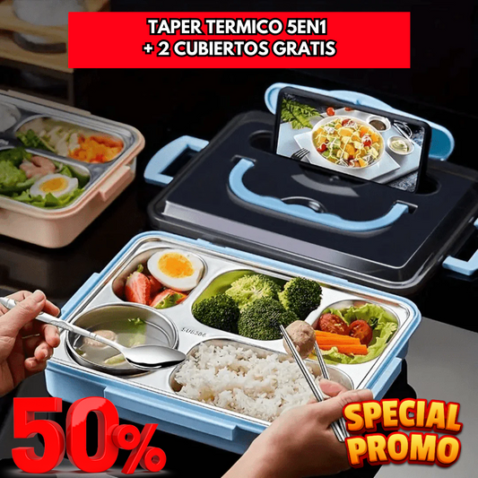 TAPER TERMICO 5EN1 + 2 CUBIERTOS GRATIS - 50% DSCTO.