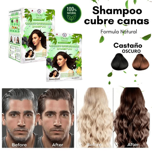 SHAMPOO DEXE ANTICANAS COLOR CASTAÑO OSCURO (10 Sachets) + GRATIS PEINE para teñir - M0171