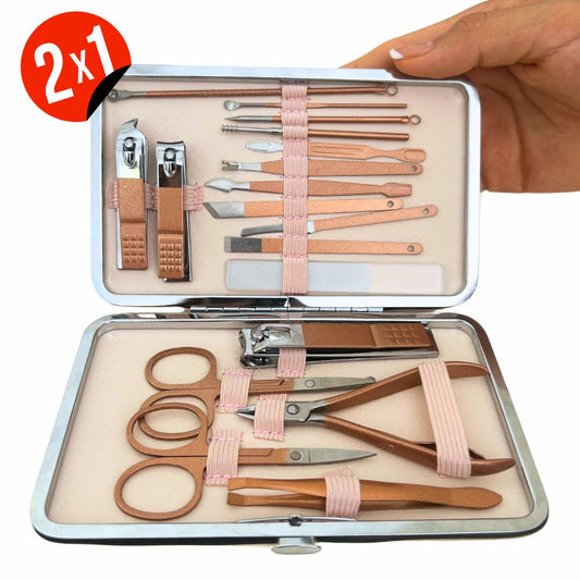 2x1 Set Manicure Pedicure 18 En 1 - Kit Acero Inoxidable - M065