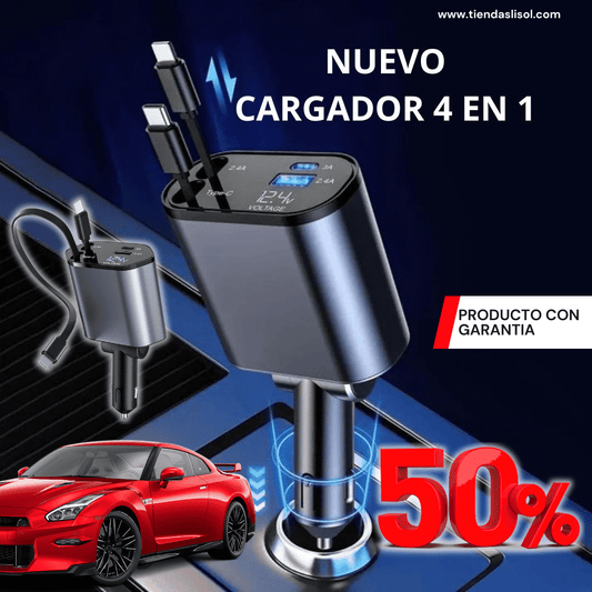 CARGADOR RETRÁCTIL PARA AUTO 4 EN 1-